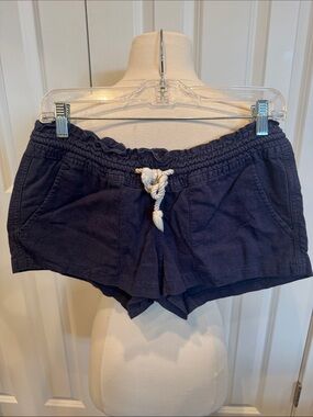 Navy Linen Blend Shorts